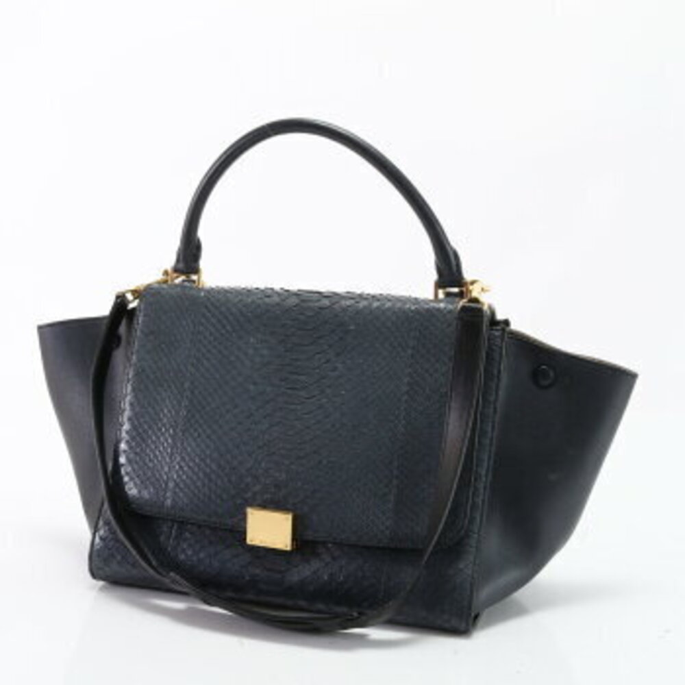 Celine Blue Tote Leather Python Trapeze Shoulder H Navy Handbag Bag - Picture 1 of 14